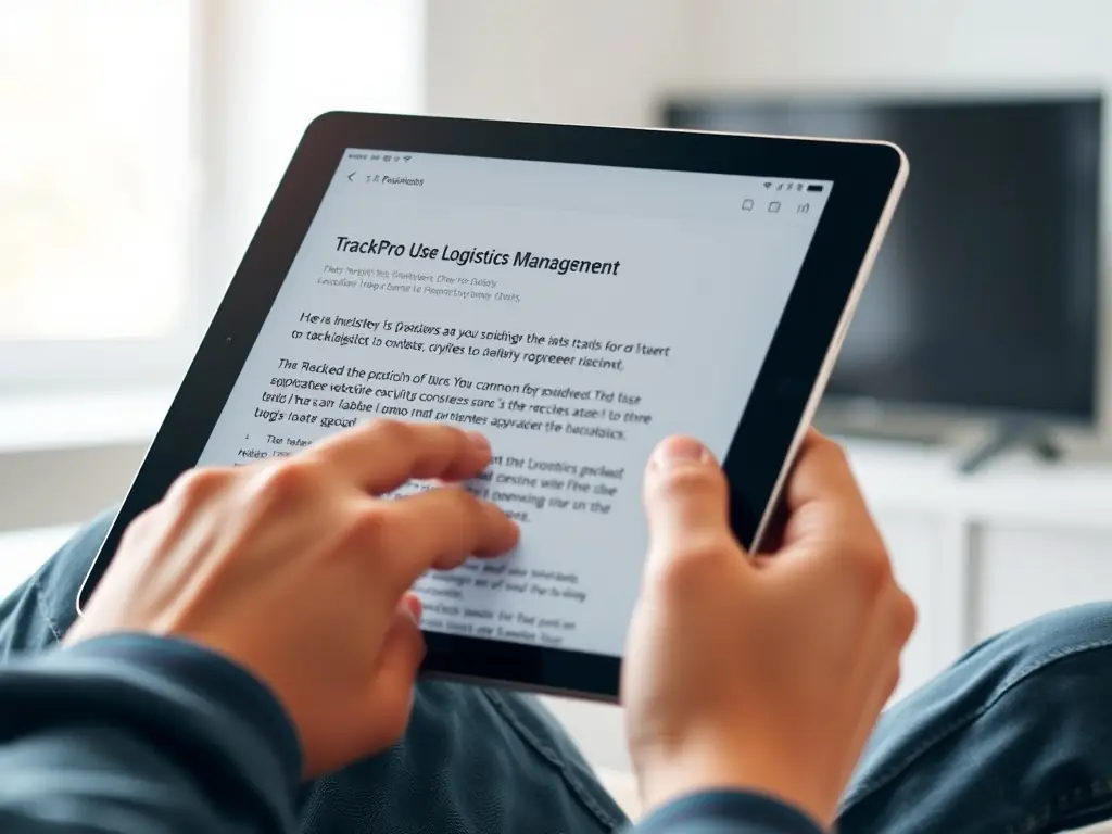 A person reading an article about TrackPro's benefits on a tablet.